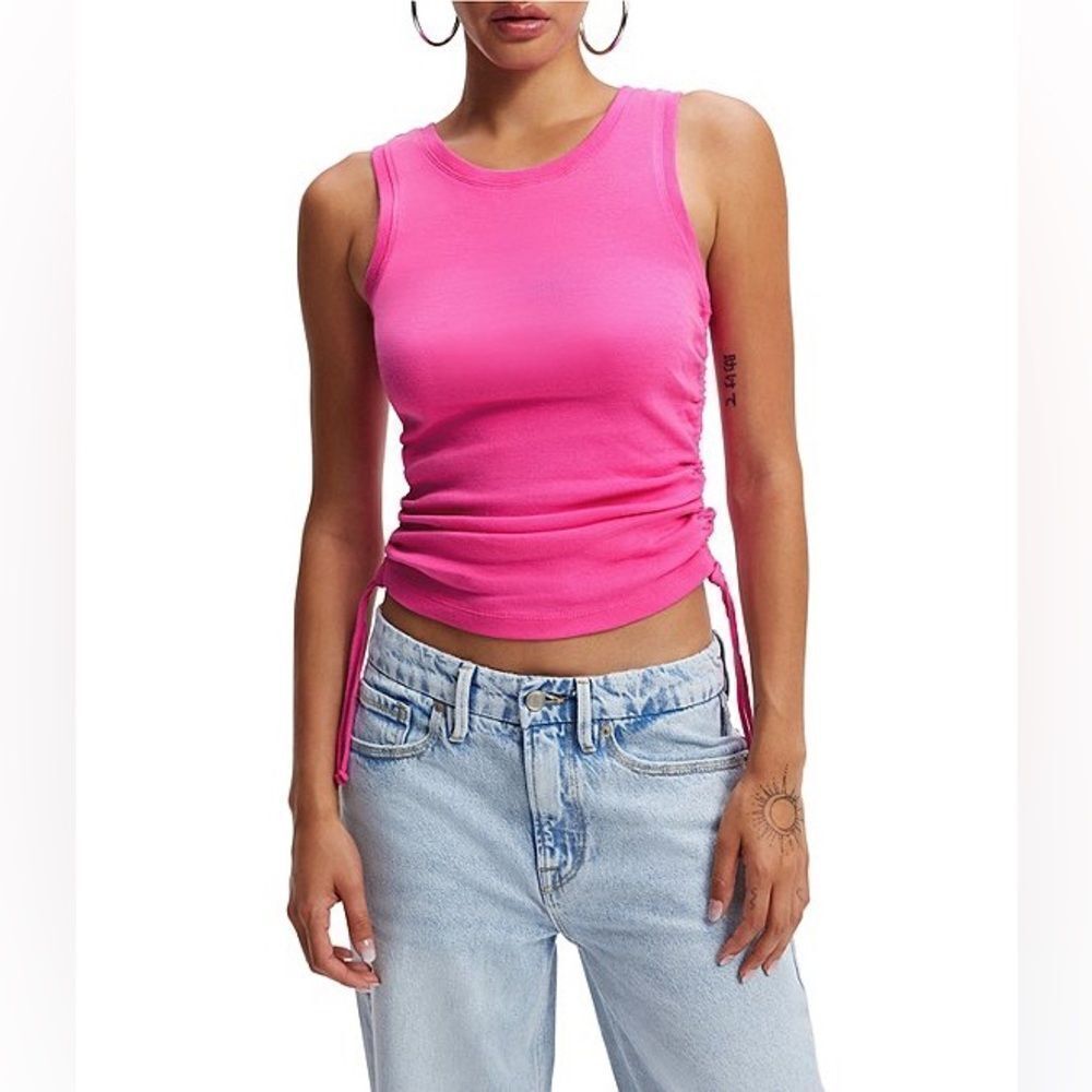 Good American Round Neck Sleeveless Ruched Tank